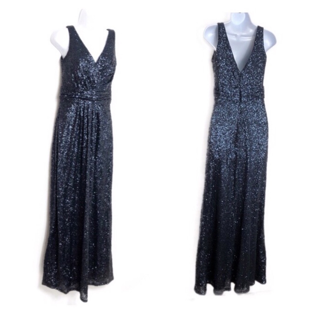 Sorella Vita V-Neck Blue Sequin Sheath Dress 10